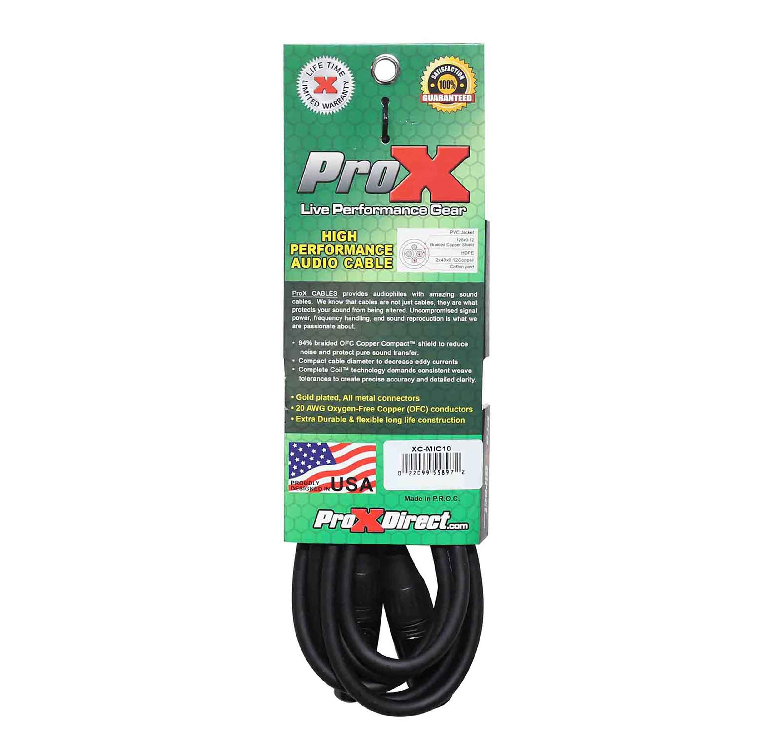 ProX XC-MIC10 Balanced XLR3-F to XLR3-M High Performance Microphone Cable - 10 Feet by ProX Cases