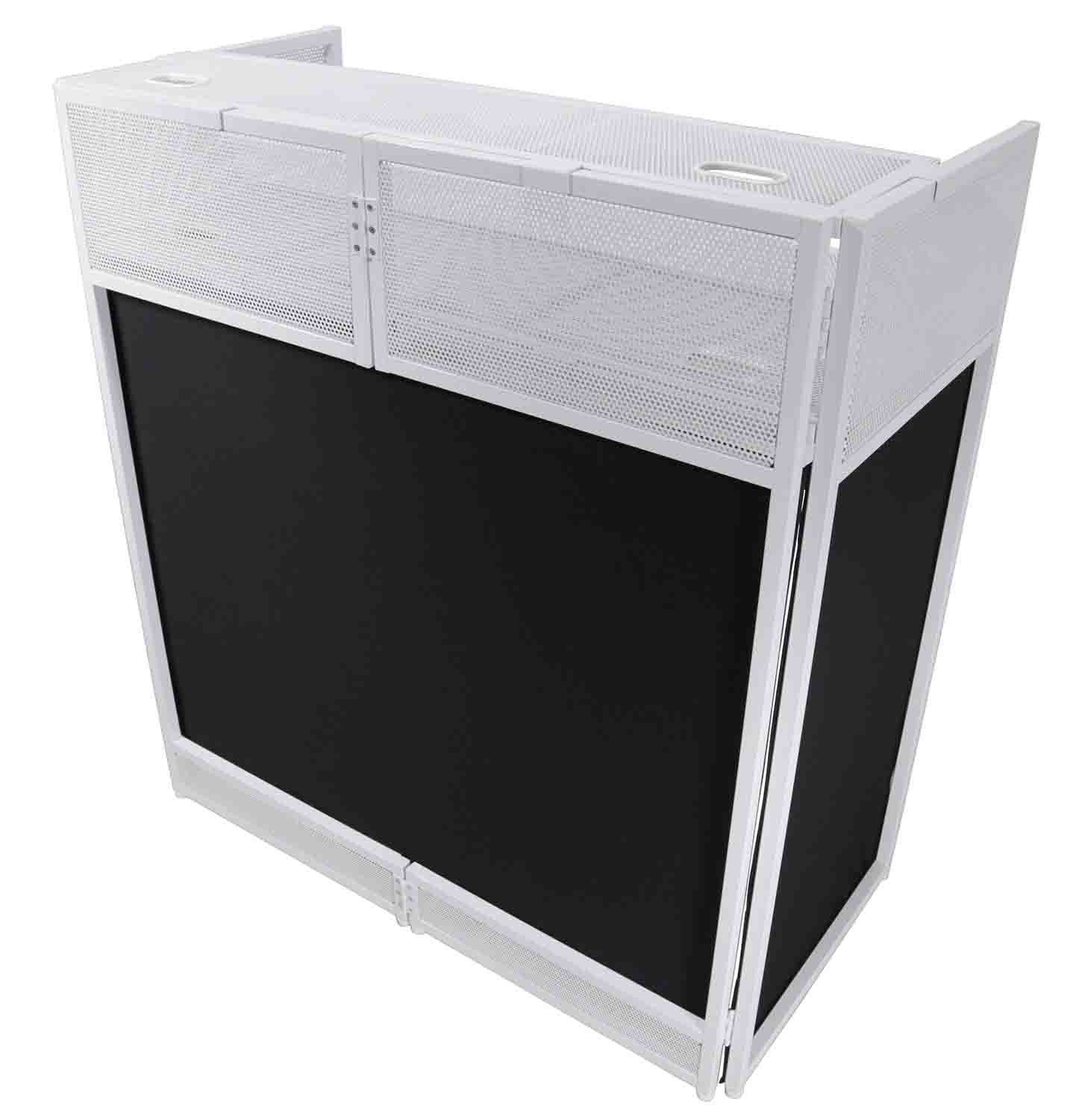 ProX XF-VISTA WH MK2 DJ Booth Facade Table Station Frame with Scrim kit and Padded Travel Bag - White/ Black - Hollywood DJ
