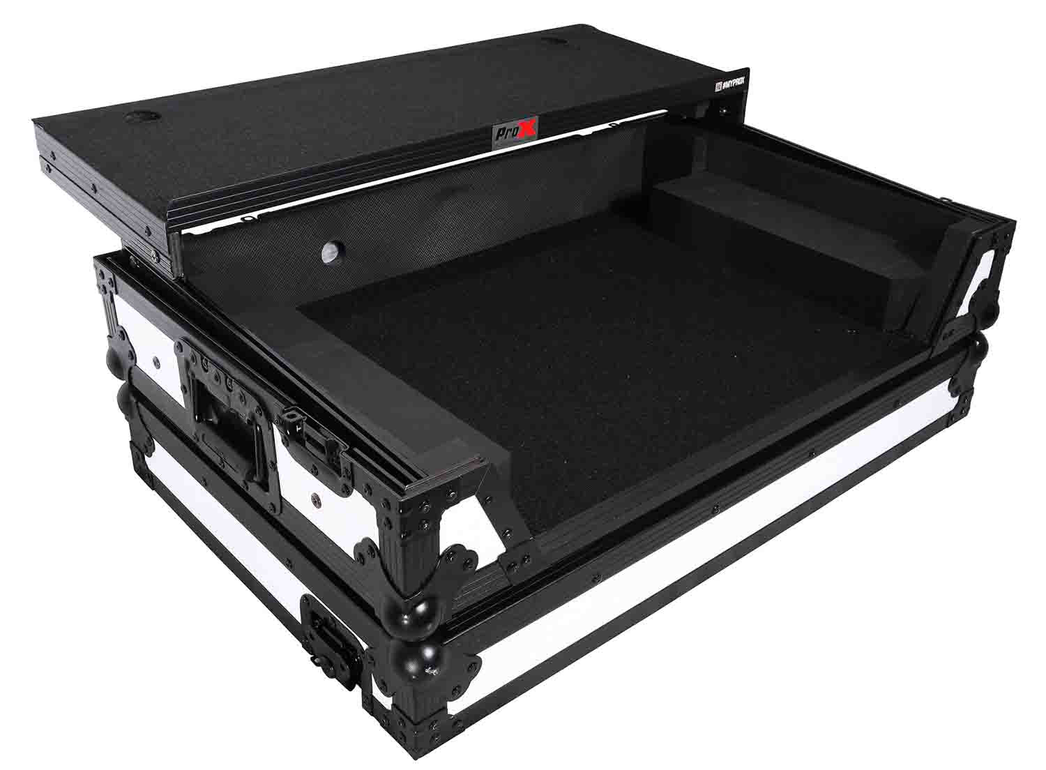 ProX XS-DDJ1000 WLTWH Fits Pioneer DDJ-1000SRT Case White on Black W/ Sliding Laptop Shelf & Wheels - Hollywood DJ