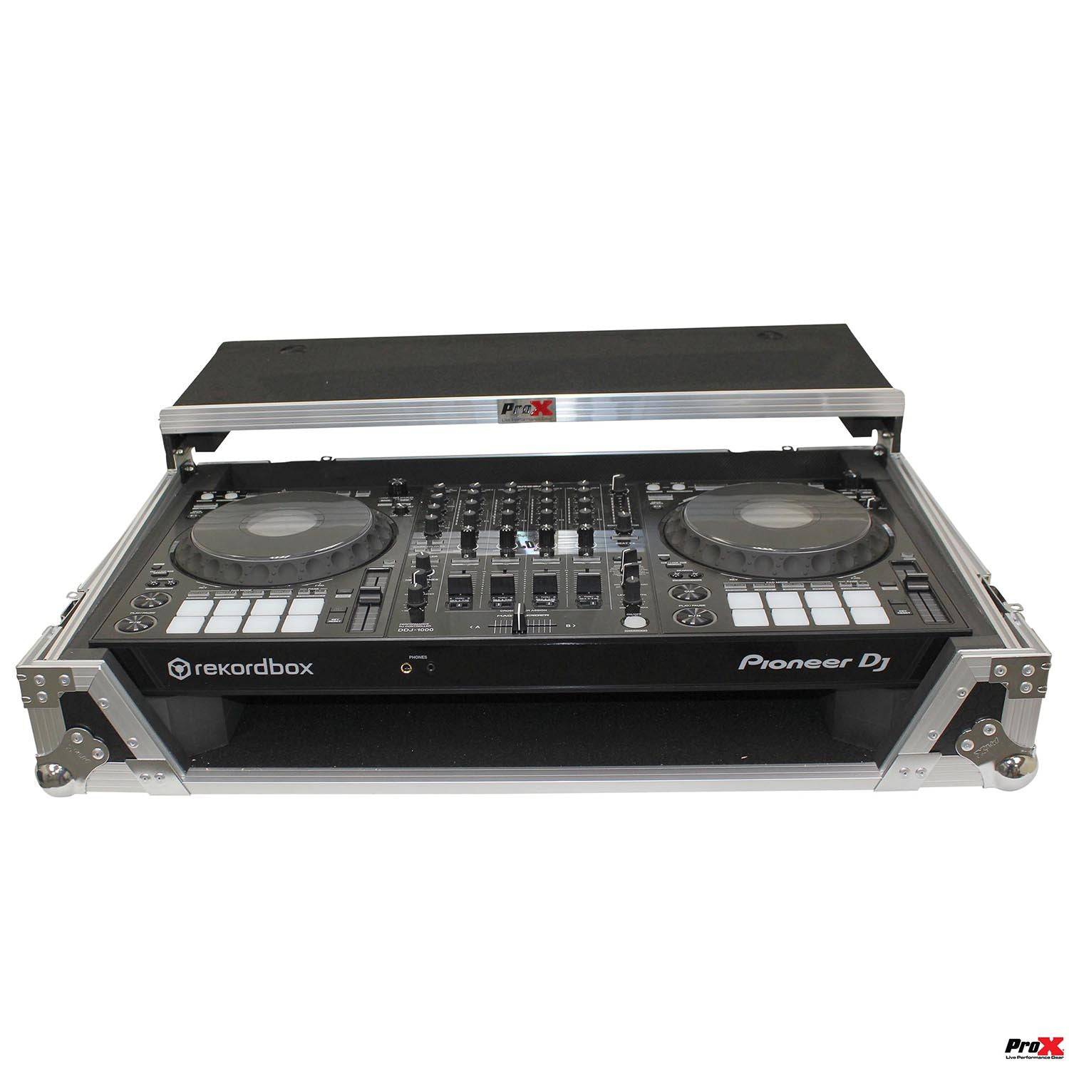 ProX XS-DDJ1000 WLT LED  Flight Case For Pioneer DDJ-1000 and SRT Series Digital Controllers With LED, Sliding Laptop Shelf And Wheels - Hollywood DJ