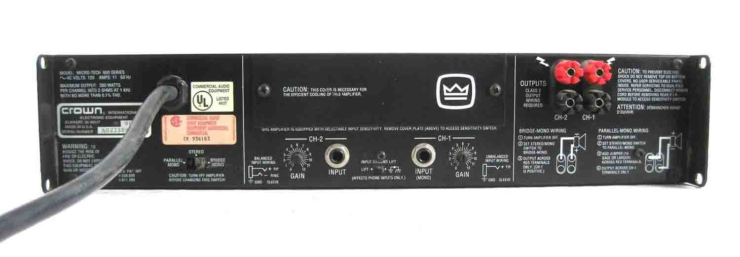 Crown Micro-Tech 600 2 Channel PA Power Amplifier Professional Audio System - Hollywood DJ