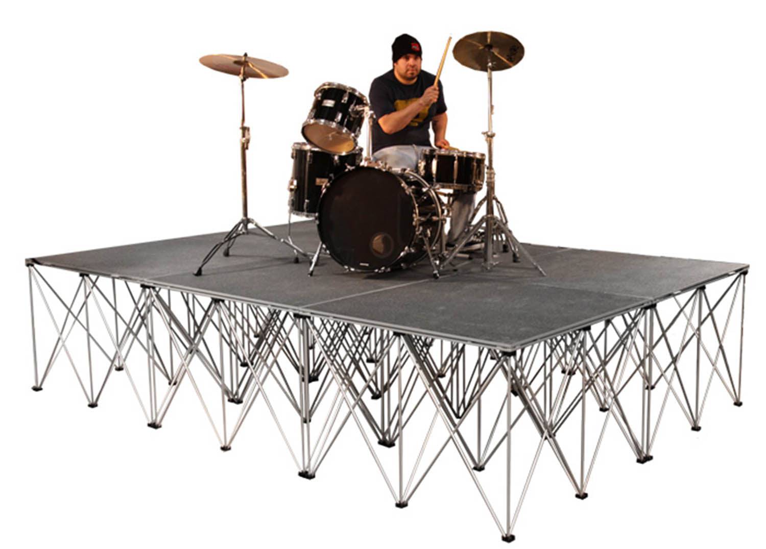 IntelliStage ISDRUM9616, 16-Inch High Drum Riser Platform With Collapsible Risers - Hollywood DJ