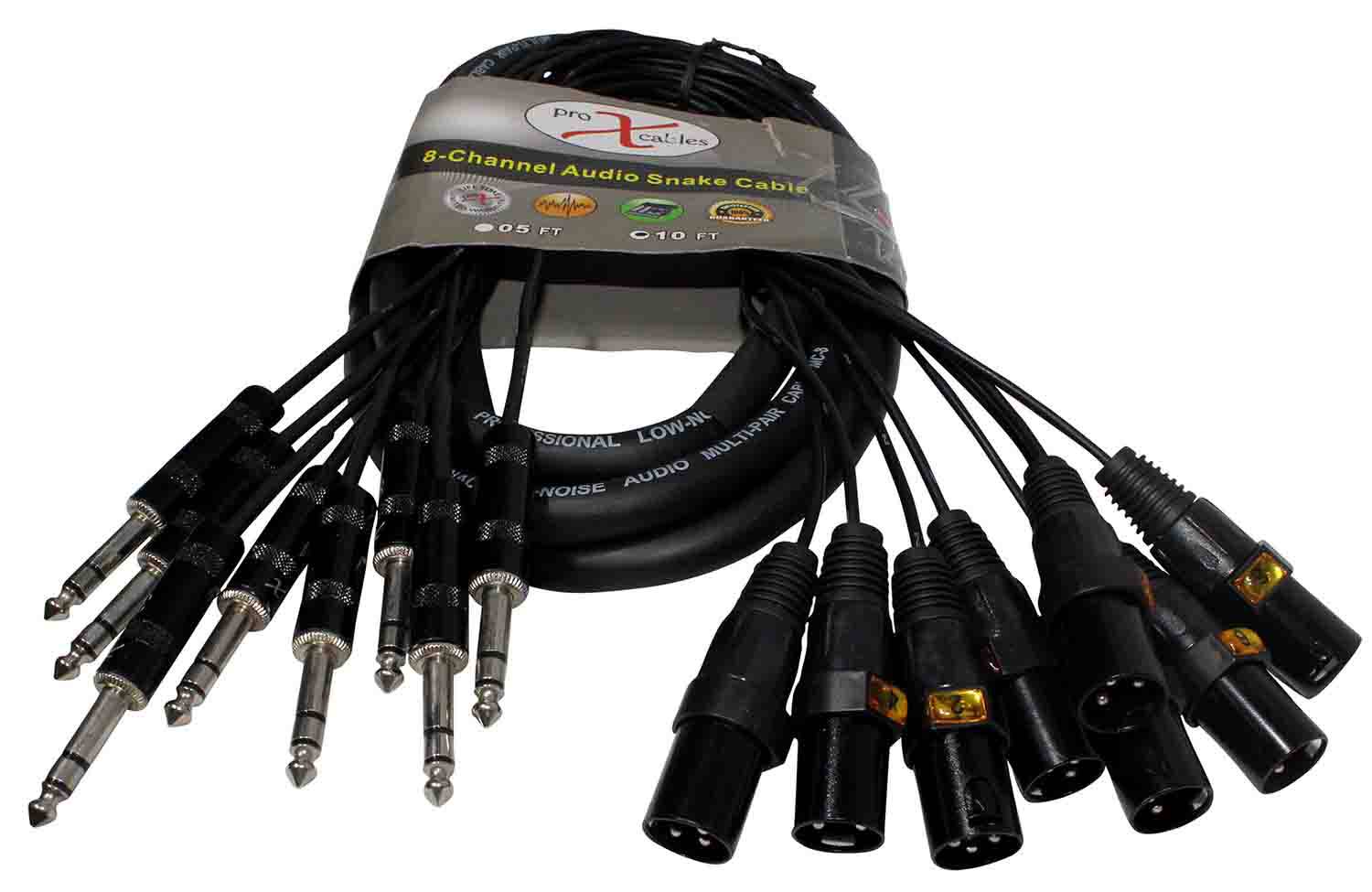 Prox XC-8SXM10, 8 Channel XLR3M TO 1/4" TRS Balanced Snake Cord - 10 Feet - Hollywood DJ