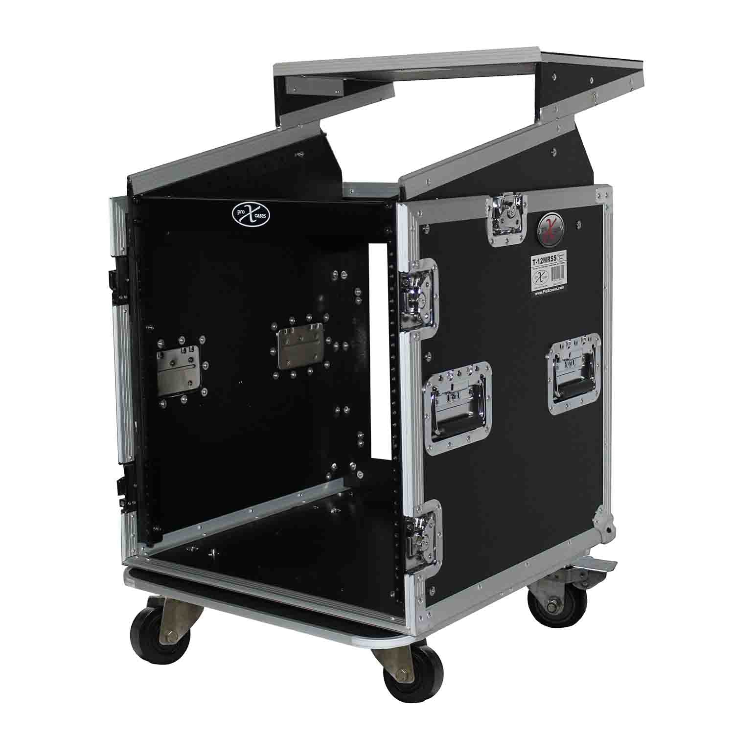 ProX T-12MRLT 12U Rack Front load x 10U Top Mixer DJ Combo Flight Case with Laptop Shelf and Casters - Hollywood DJ