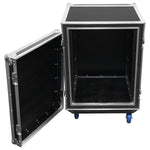 Odyssey FZS14W, 14U Shock Mount Rack Flight Case with Wheels - Hollywood DJ