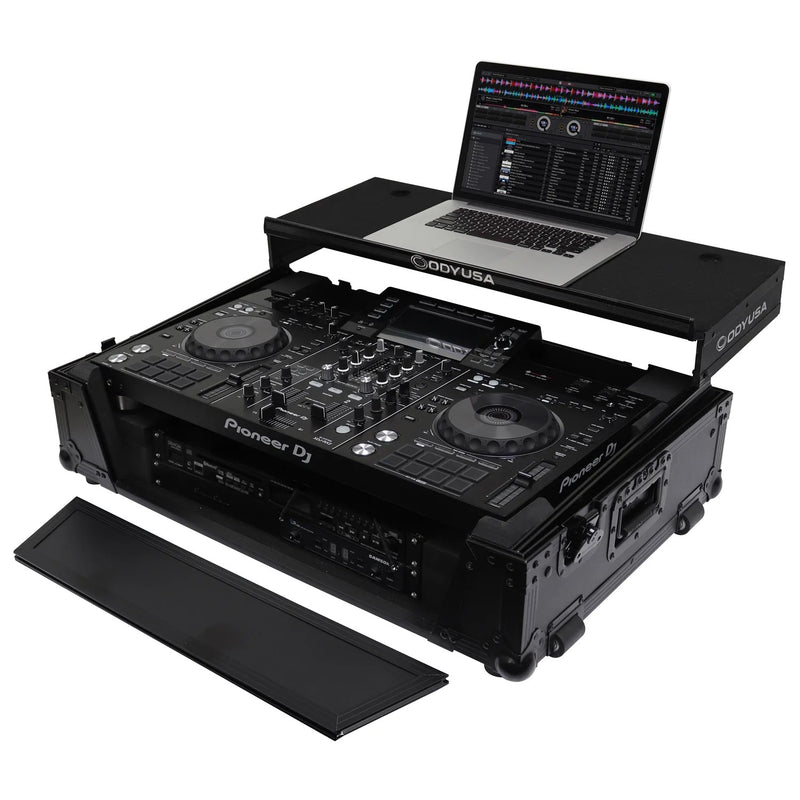 Odyssey FZGSXDJRX2W2BL DJ Flight Case for Black Pioneer XDJ-RX/XDJ-RX2 with 2U Rack Space And Glide Platform - Hollywood DJ
