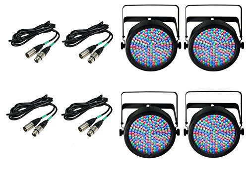 (4) Chauvet SlimPar 64 RGBA LED White Slim Par Can RGB Lights + 10' & 25' DMX Cables Bundle - Hollywood DJ