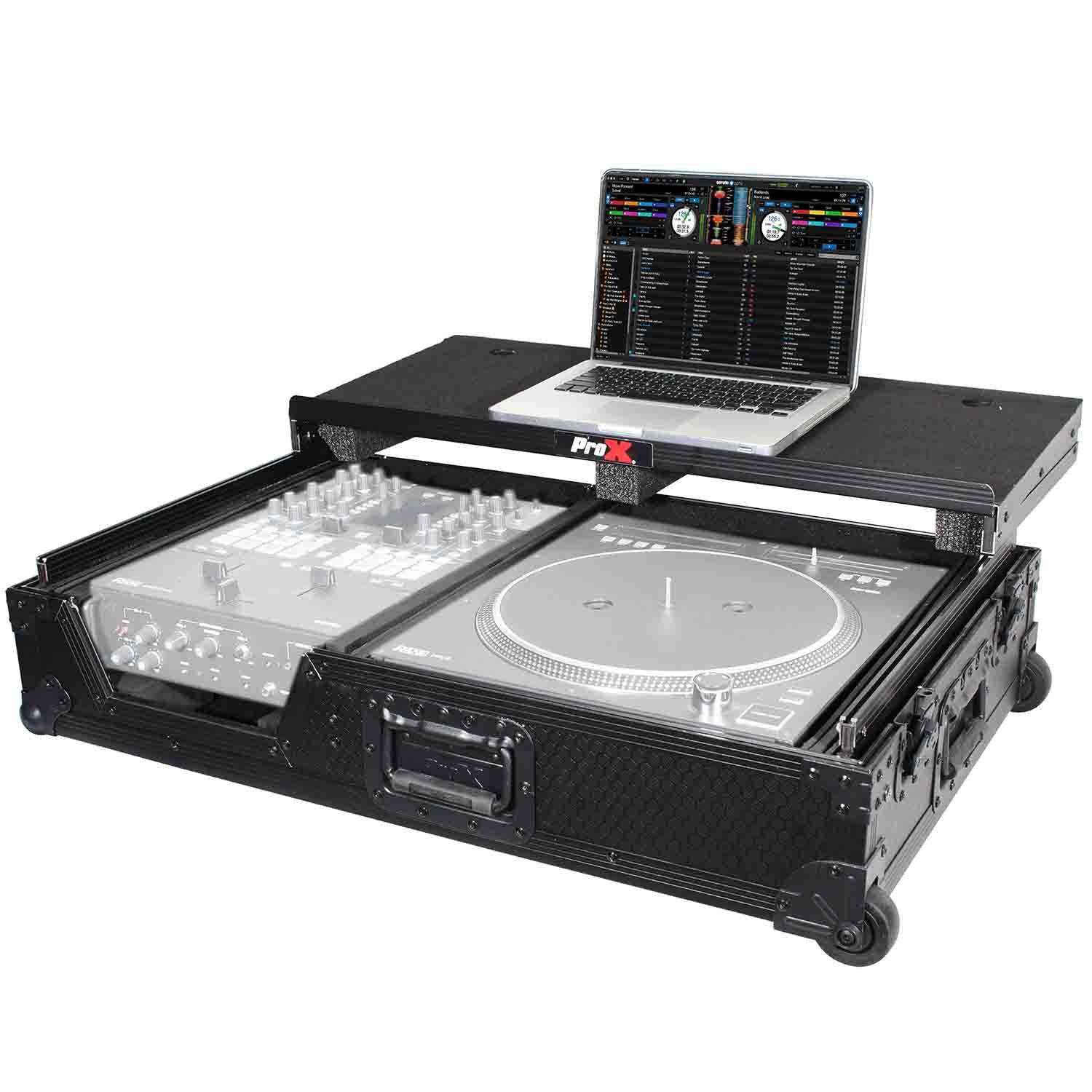ProX XS-TMC1012WLTBL DJ Flight Case For Single Turntable and Mixer - Black on Black - Hollywood DJ