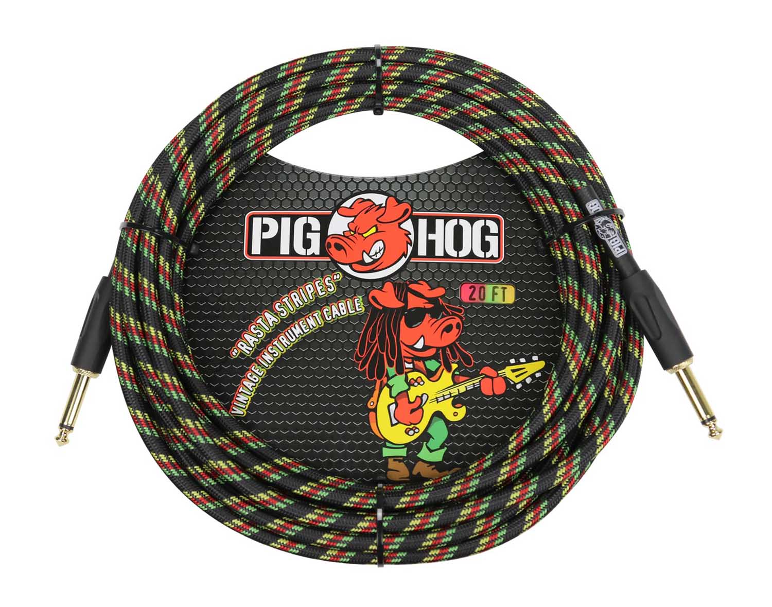 Pig Hog PCH20RA, "Rasta Stripes" Instrument Cable - 20 Ft - Hollywood DJ