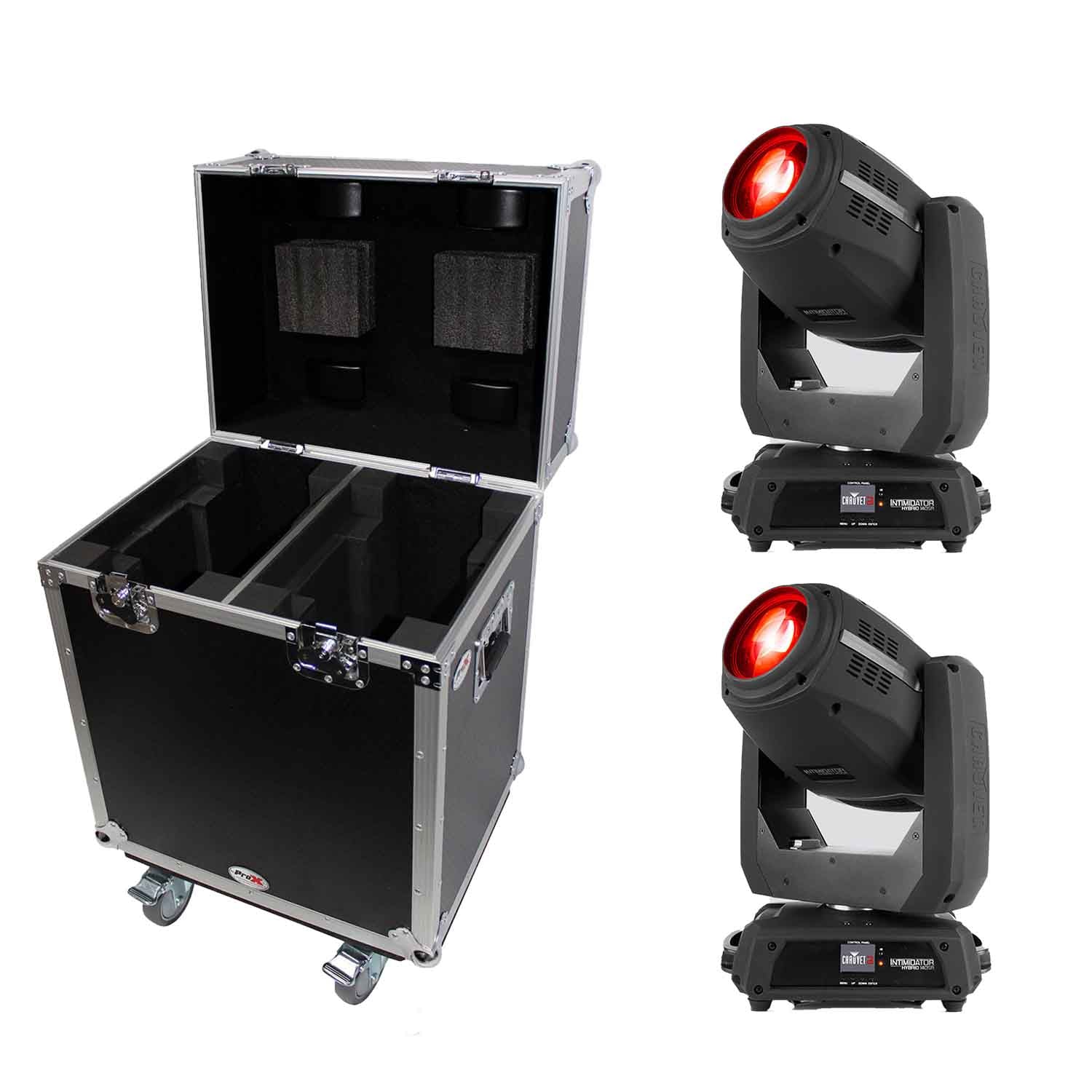 Chauvet DJ Lighting Package with Intimidator Hybrid 140SR Moving Head Wash Spot Gobo 140 Watt Light and Case - Hollywood DJ