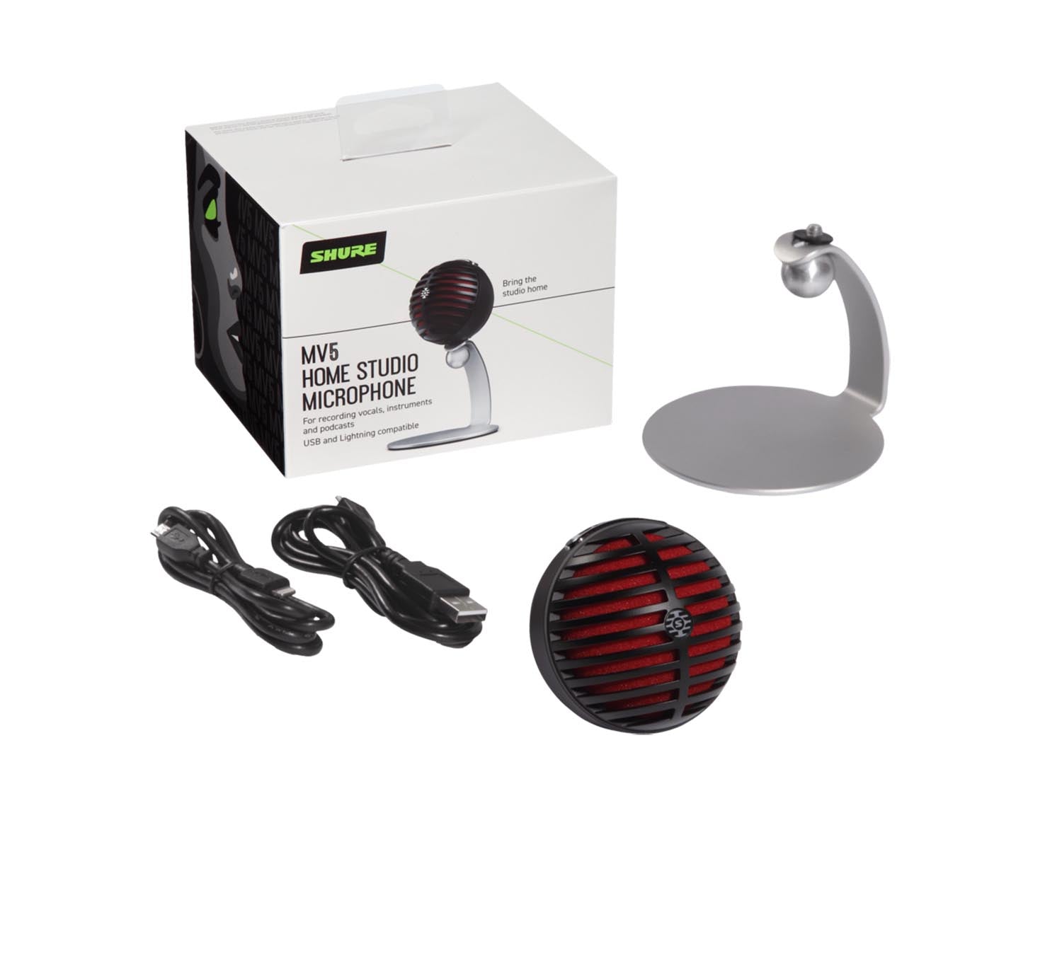 Shure MV5-B-DIG, Digital Condenser Microphone with USB & Lightning Cable - Black - Hollywood DJ