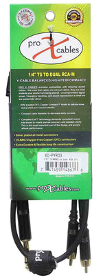 Prox XC-PYR03 Unbalanced 1/4" TS-M to Dual RCA-M High Performance Audio Y Cable - 3 Feet - Hollywood DJ