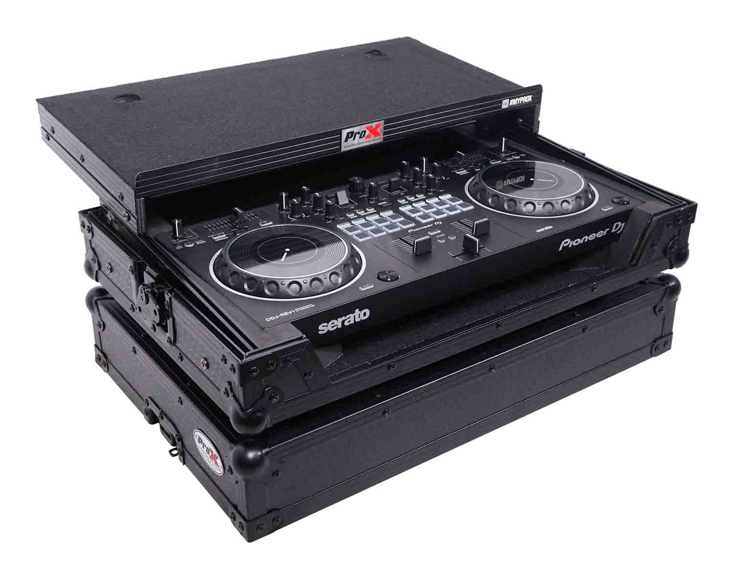 ProX X-DDJREV1LTBL Flight Case for Pioneer DDJ-REV1 Digital Controller with Sliding Laptop Shelf - Black on Black - Hollywood DJ