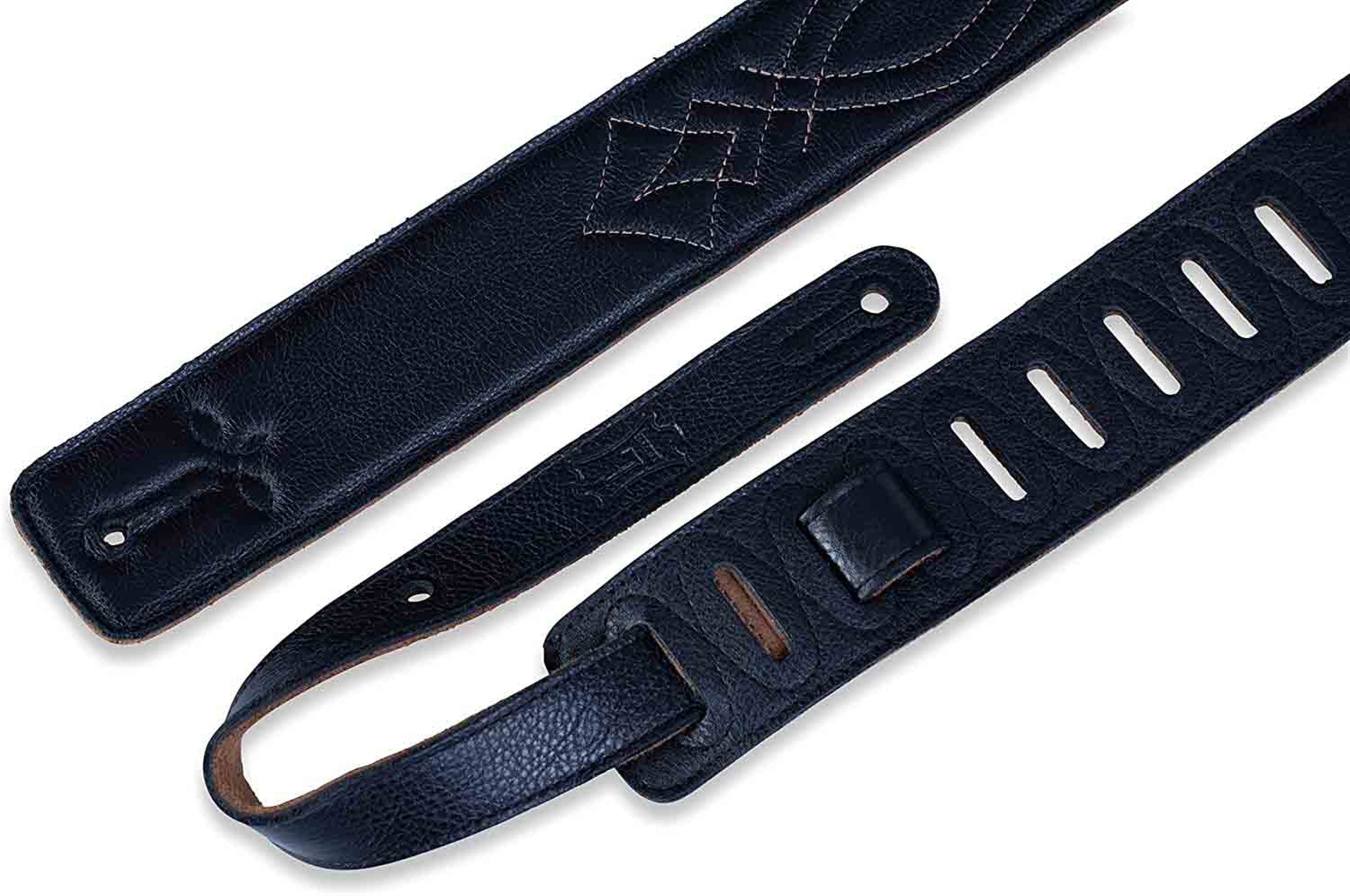 Levy's Leathers DM1SG-BLK 2.5-inch Leather Strap with Embroidery - Black - Hollywood DJ