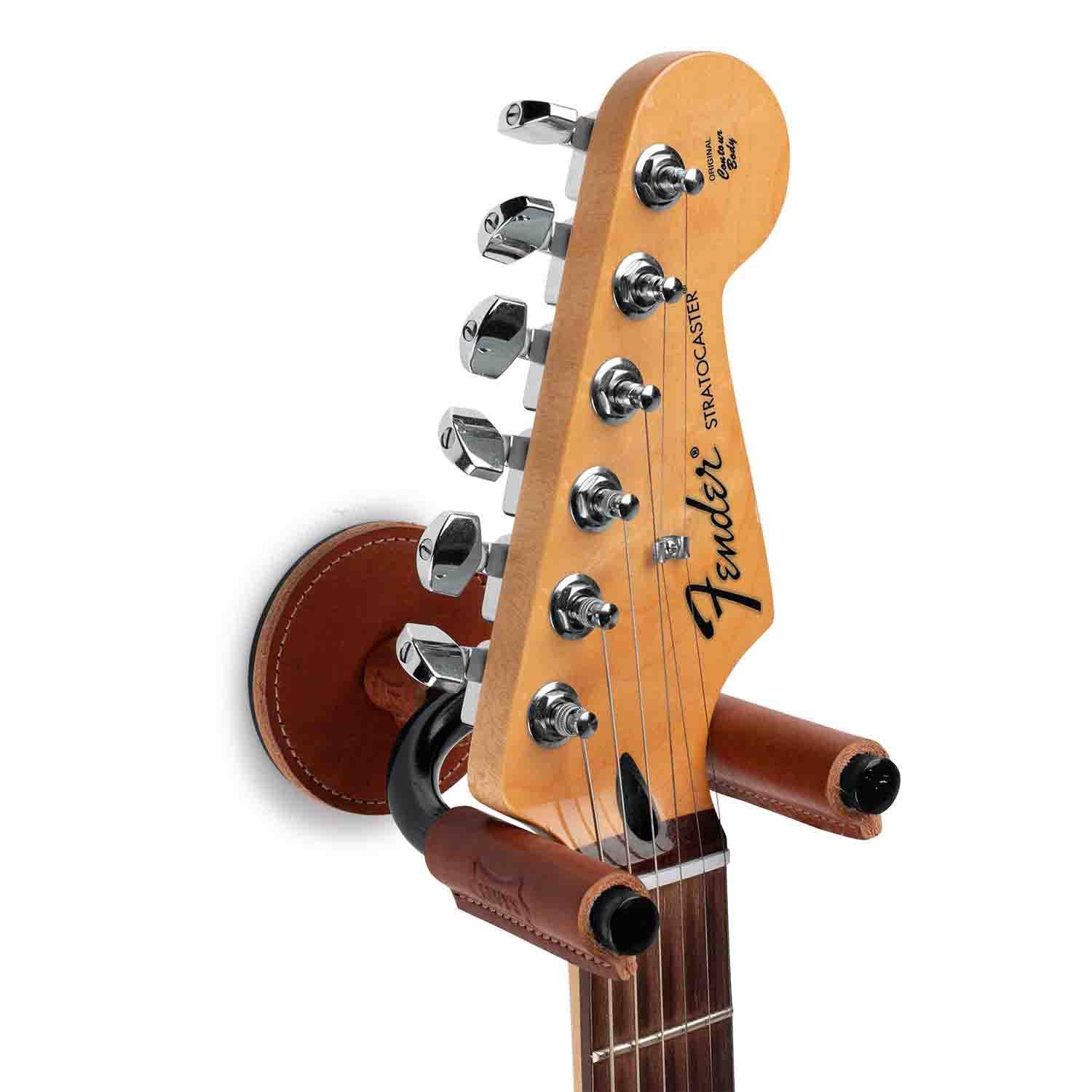 Levy's Leathers LVY-FGHNGR-BKTN Black Forged Guitar Hanger with Tan Leather - Hollywood DJ
