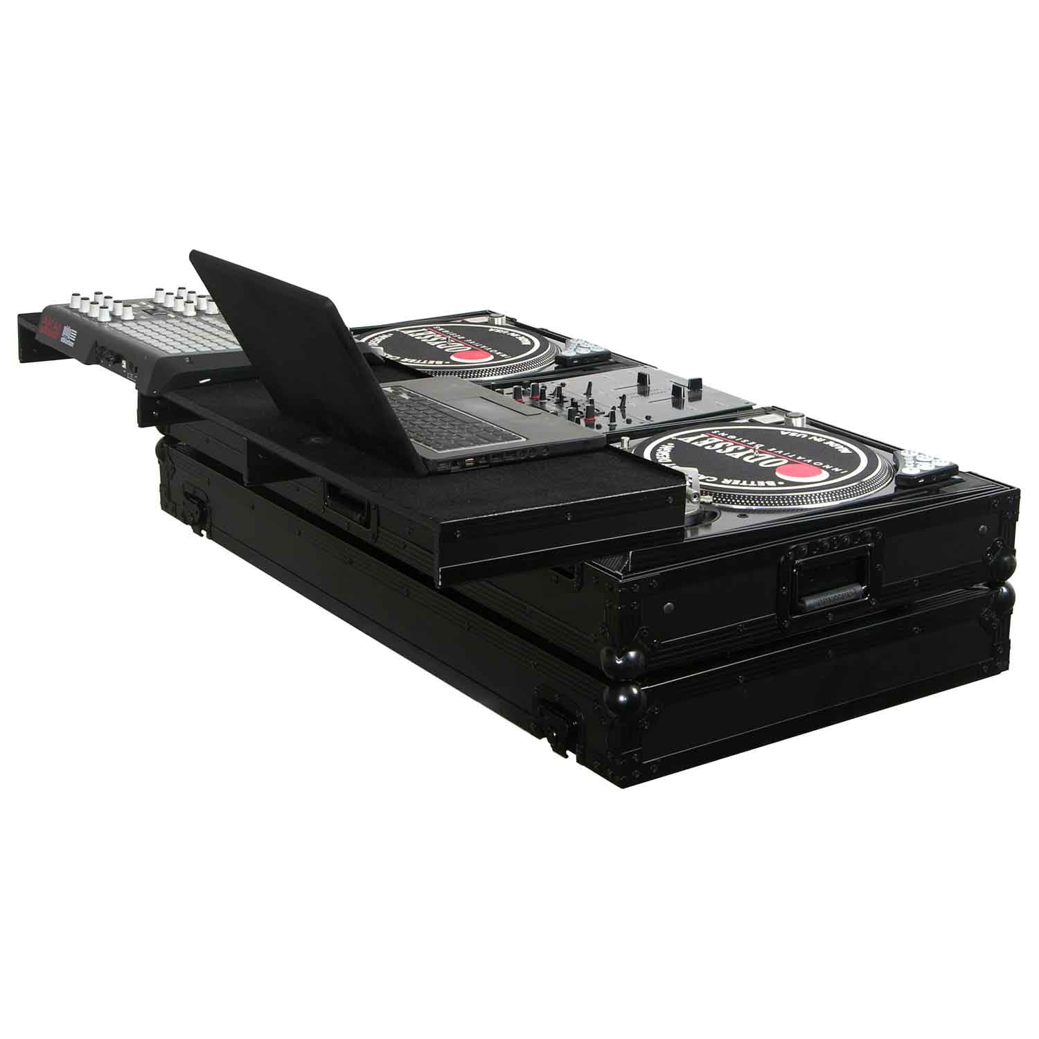 Odyssey FZGSPBM10WBL Universal DJ Flight Coffin Case for 10″ Format DJ Mixer and Two Battle Position Turntables - Black - Hollywood DJ