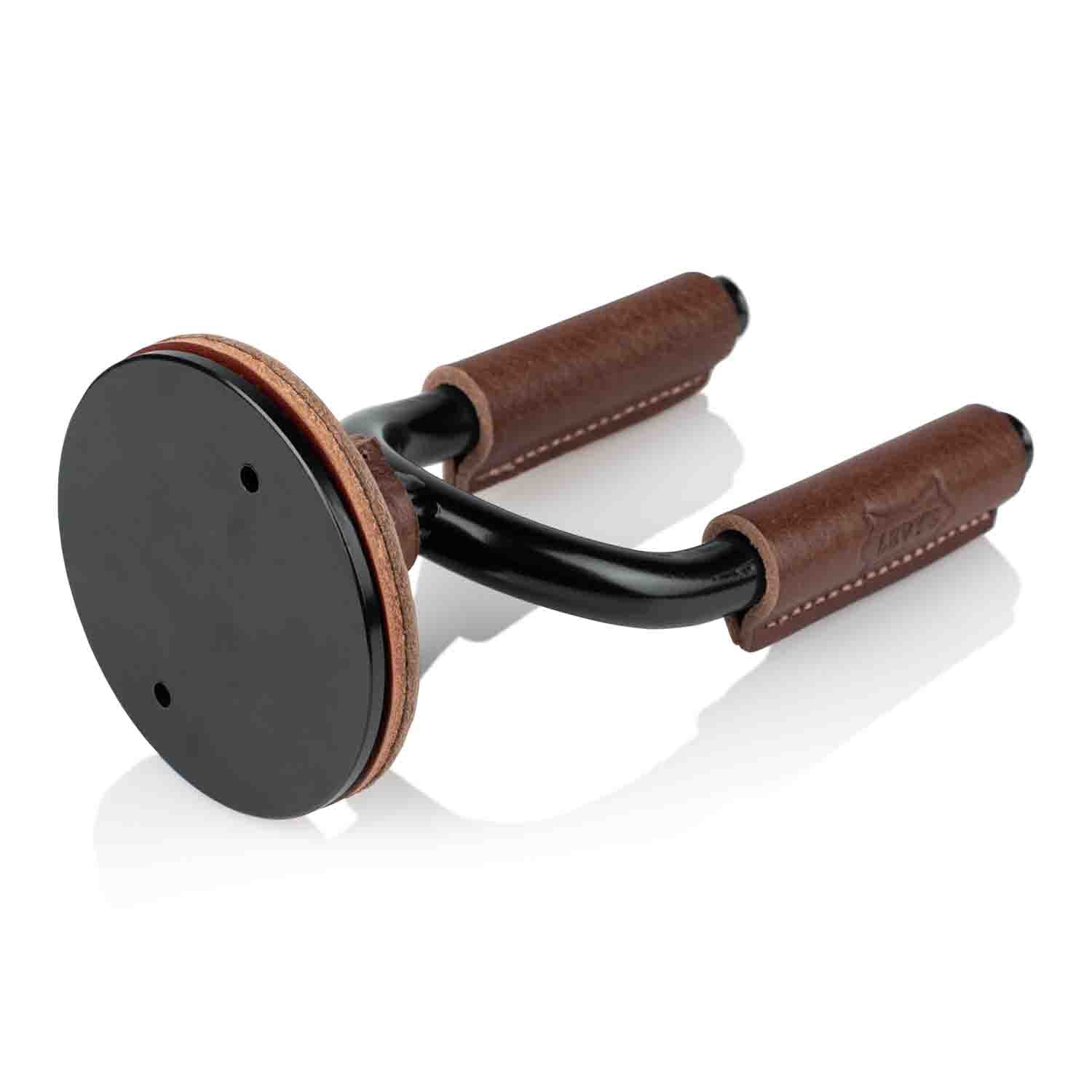 Levy's Leathers LVY-FGHNGR-BKBN Black Forged Guitar Hanger with Brown Leather - Hollywood DJ