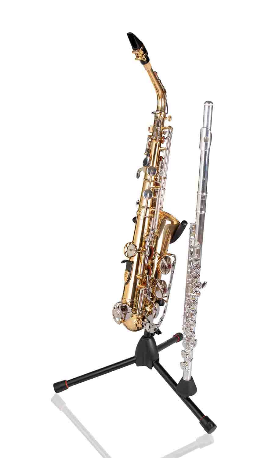 Gator GFW-BNO-SAXFLU, Tripod Stand for Alto or Tenor Sax with Clarinet/Flute Peg Attachment - Hollywood DJ