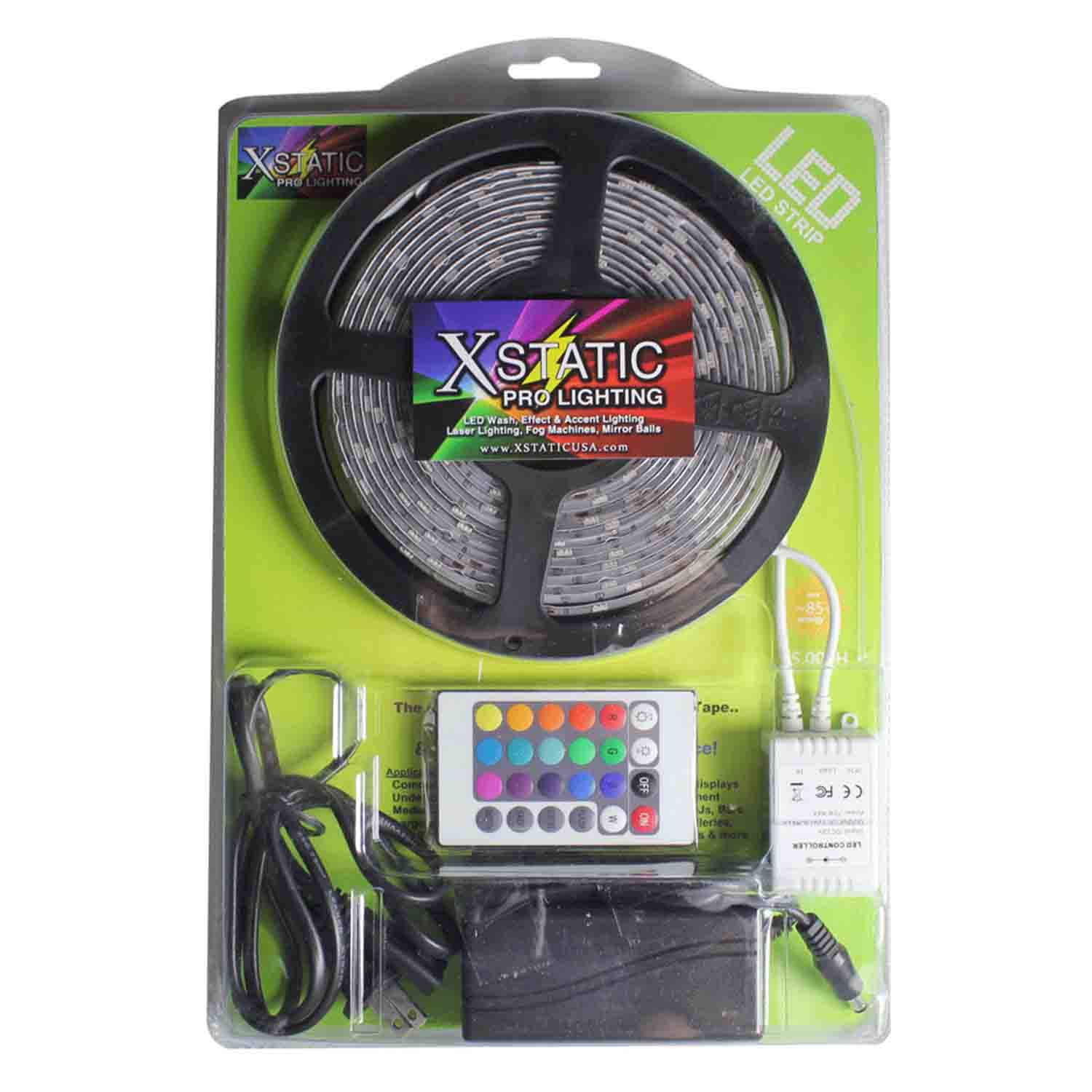 ProX X-S150RGB-KIT, Xstatic 150 RGB LED Strip kit with Remote Control and Power Supply - 16.5 Feet - Hollywood DJ