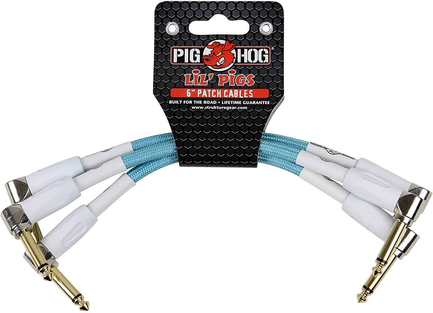 Pig Hog PHLIL6DB 1/4 to 1/4 Right-Angled 6 Inch Patch Cables (Vintage Daphne ) 3 Pack - Hollywood DJ
