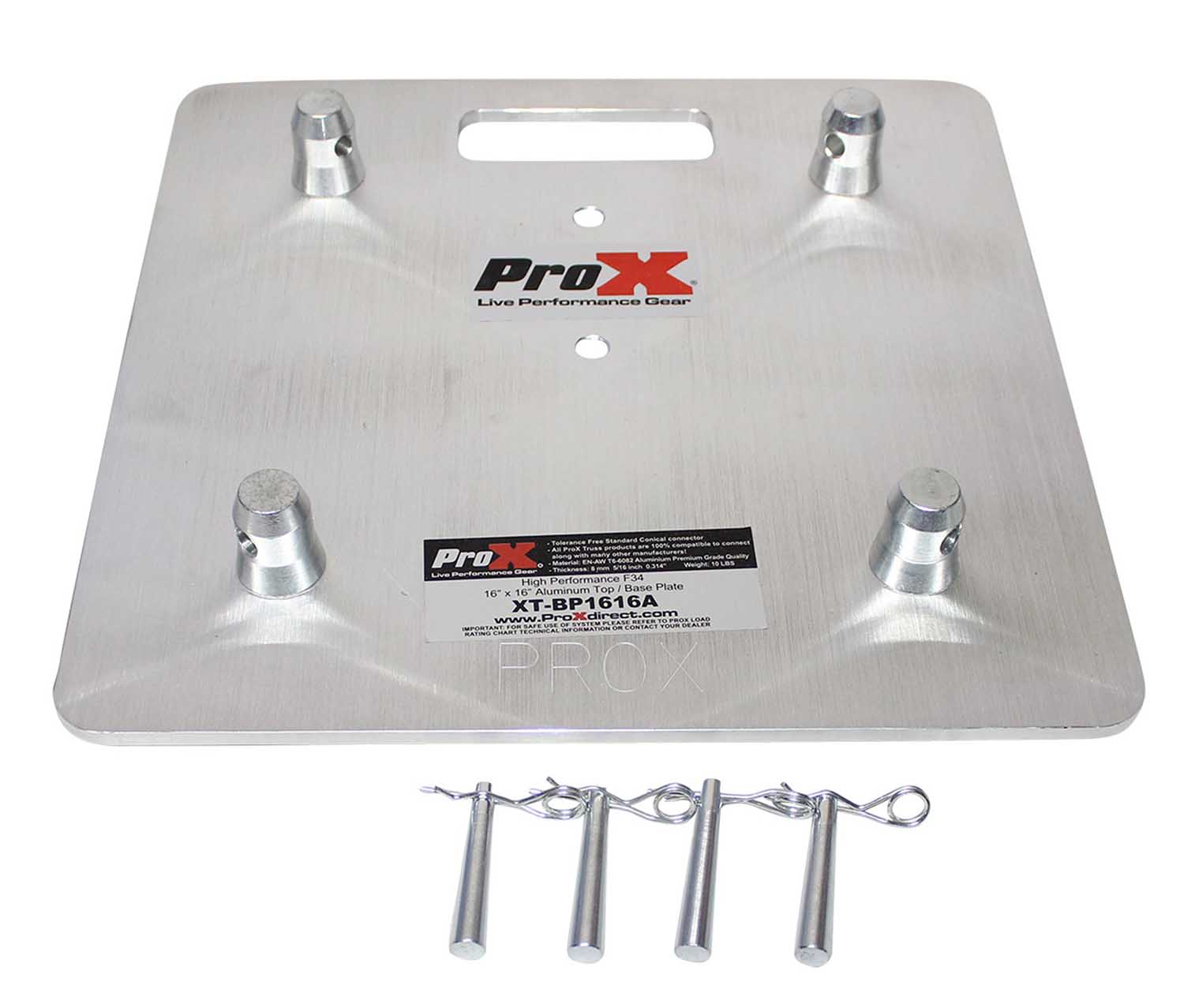 ProX XT-BP1616A Aluminum Base Plate Fits Most Manufacturers F34 Trussing with Conical Connectors - 16" x 16" - Hollywood DJ