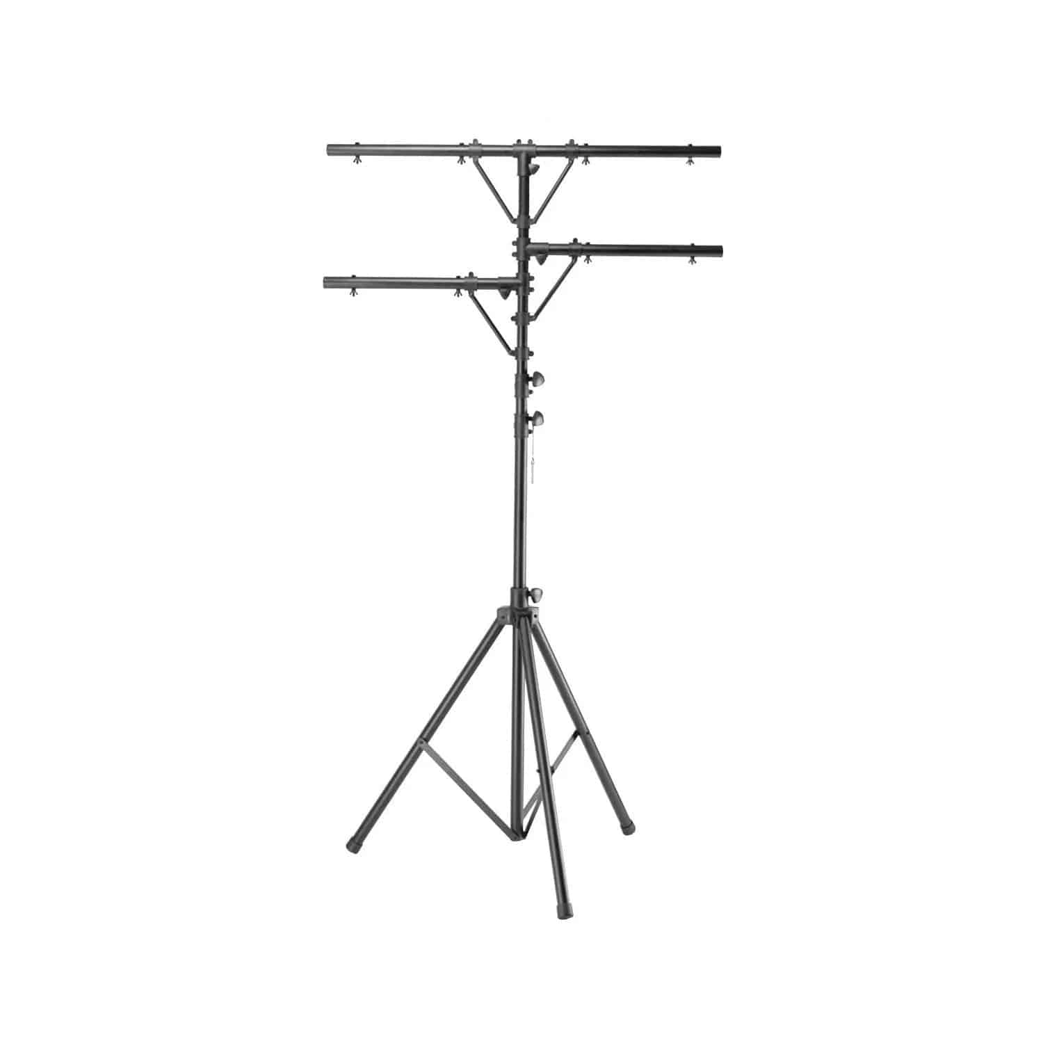 Odyssey LTP1, 11-Feet Tall Black Lighting Tripod Stand With Top T-Bar And Two Side Bars - Hollywood DJ
