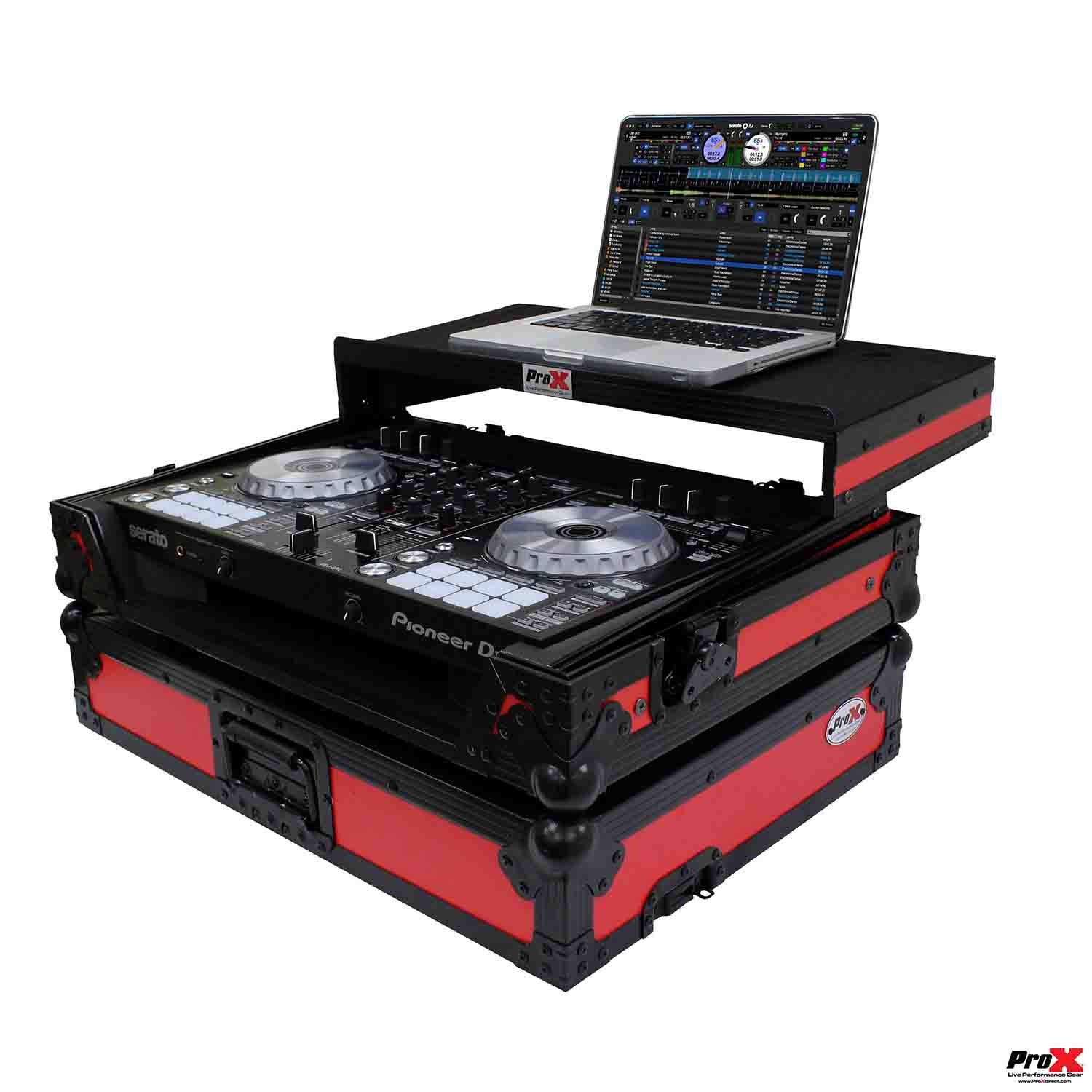 ProX XS-DDJSR2LTRB LED DJ Flight Case For Pioneer DDJ-SR2 DJ Controller - Black on Red ProX Cases