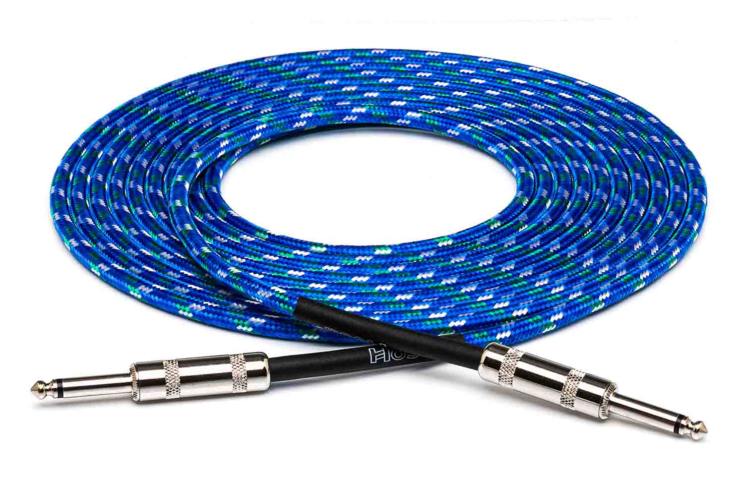 Hosa 3GT-18C2, Straight to Straight Cloth Guitar Cable (18 ft, Blue/Green/White) - Hollywood DJ