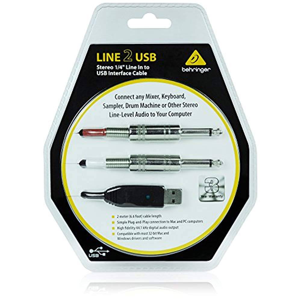 Behringer LINE-2-USB Setero 1/4 Line In to USB Interface Cable - Hollywood DJ