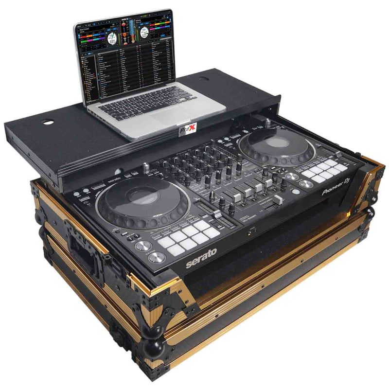 B-Stock: ProX XS-DDJ1000 WLT FGLD DJ Flight Case for Pioneer DDJ-1000 SRT SX3 with Laptop Shelf and Wheels - Hollywood DJ