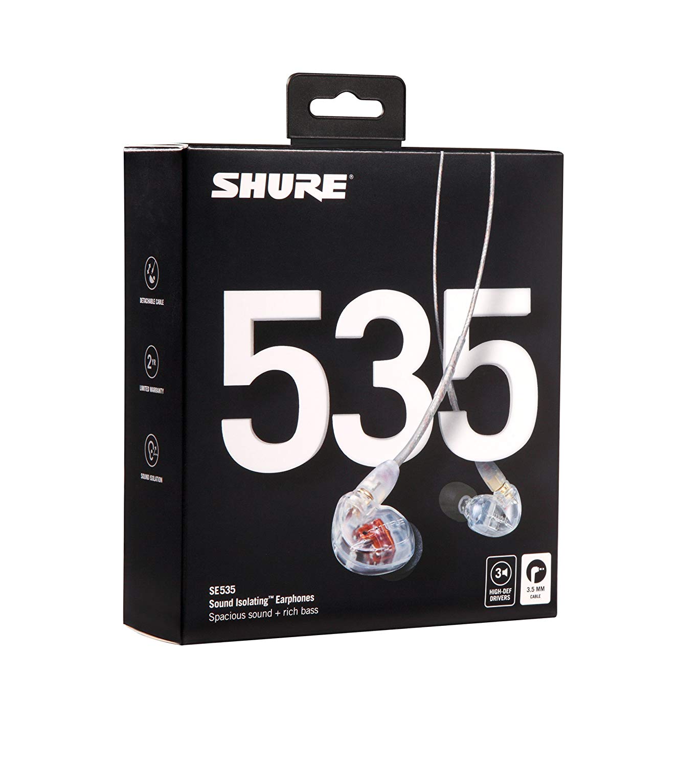 Open Box: Shure SE535-CL Sound Isolating Earphones Triple Driver Earbud Style Earphones with Sound Isolating Sleeves Clear - Hollywood DJ