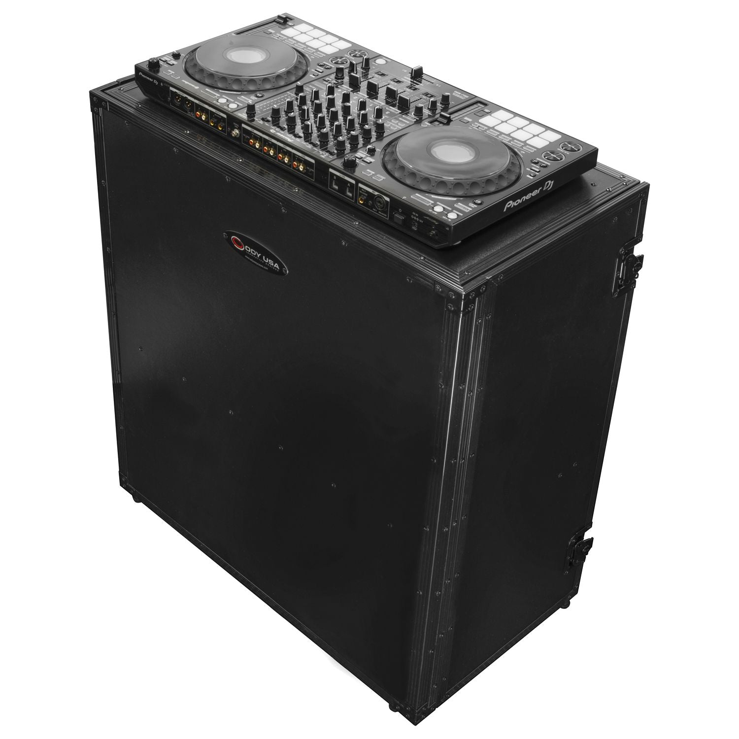 Odyssey FZF33362TBL 33″ Wide x 36″ Tall Black Two Tier DJ Fold Out Stand - Hollywood DJ