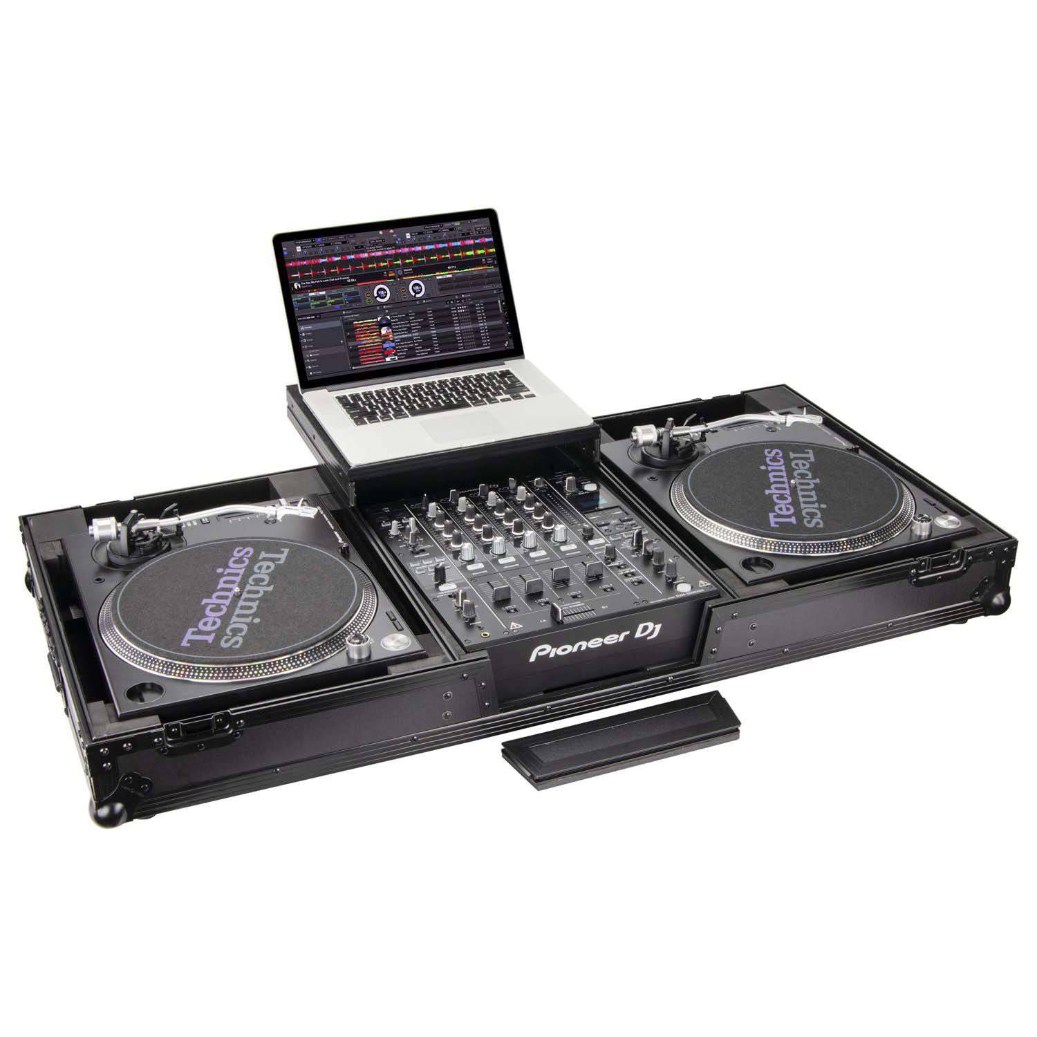 Odyssey FZGSLBM12WRBL Black Low Profile 12″ Format DJ Mixer and Two Battle Position Turntables Flight Coffin Case with Wheels and Glide Platform - Hollywood DJ