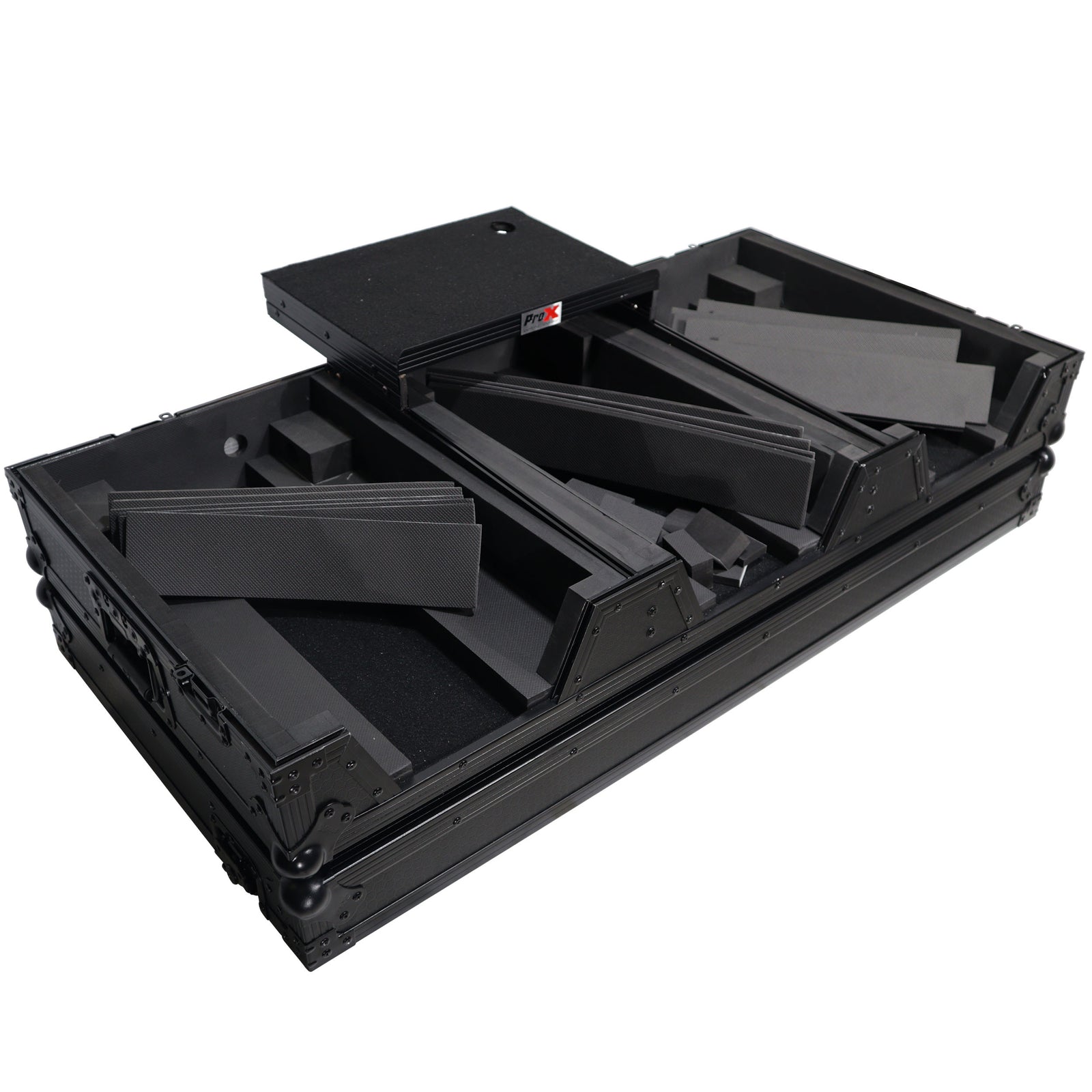ProX XS-CDM3000WLTBL, DJ Coffin Case for Pioneer 2X CDJ-3000 CD and DJM-900NXS2 Mixer W/Wheels & Laptop Shelf - Black on Black ProX Cases