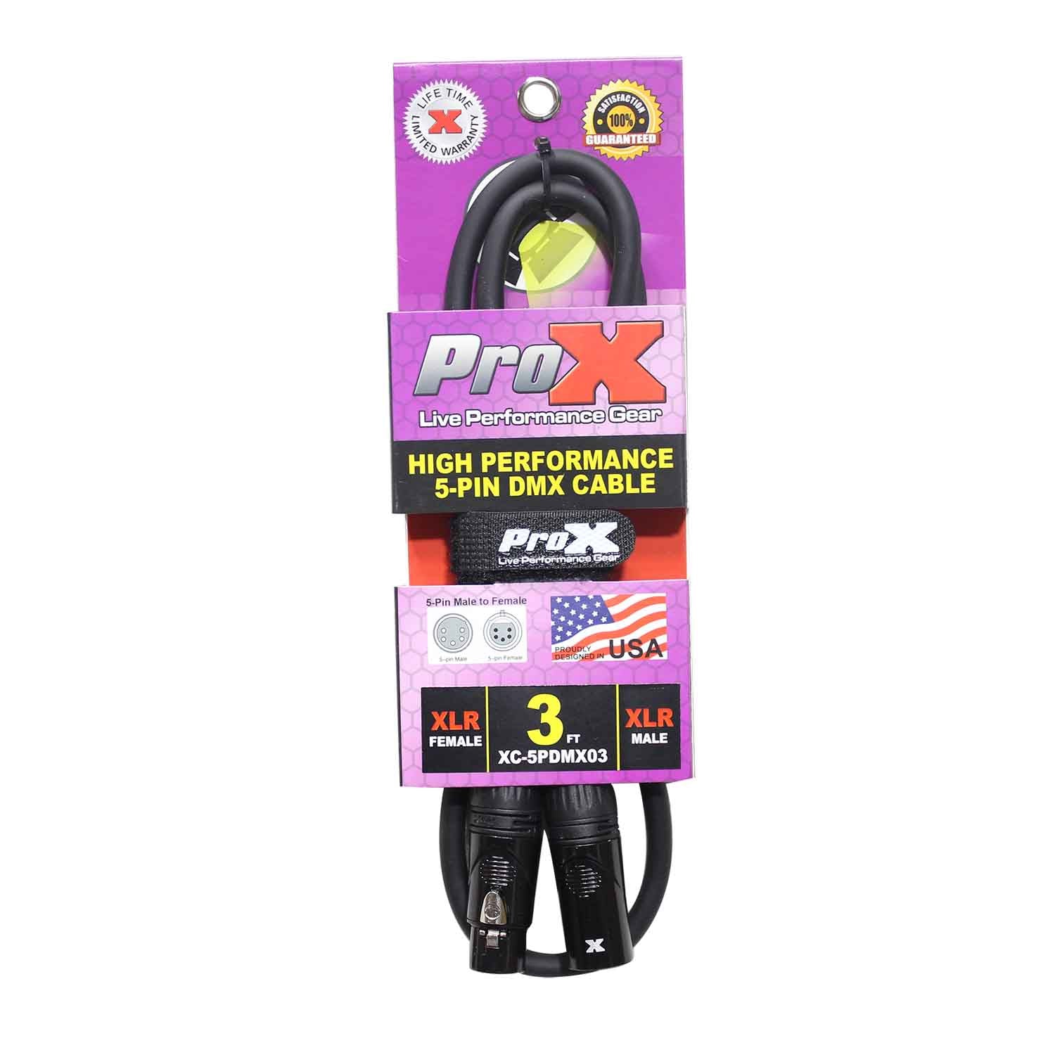 ProX XC-5PDMX03, DMX XLR5-M to XLR5-F High Performance Cable - 3 Feet by ProX Cases