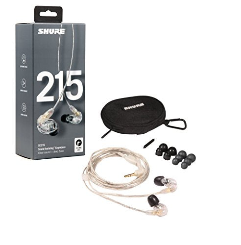 Shure SE215-CL Sound Isolating Earphones In-ear Monitors with Detachable Kevlar Reinforced Cables and Accessories Kit Clear | Open Box - Hollywood DJ