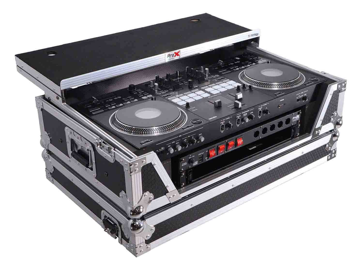 PROX XS-REV71K2U WLT LED ATA Style Flight Case for Pioneer DDJ-REV7 DJ Controller with 2U Rack Space Laptop Shelf Wheels LED - Hollywood DJ