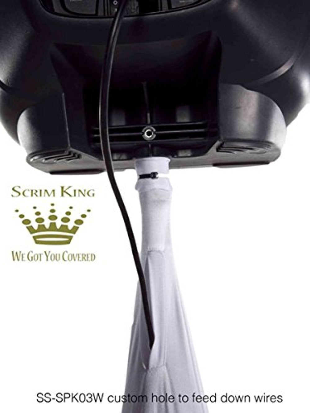 Scrim King SS-SPK03W White Triple Sided Speaker Stand Scrim & SS-CLP01 Clamp Bundle - Hollywood DJ