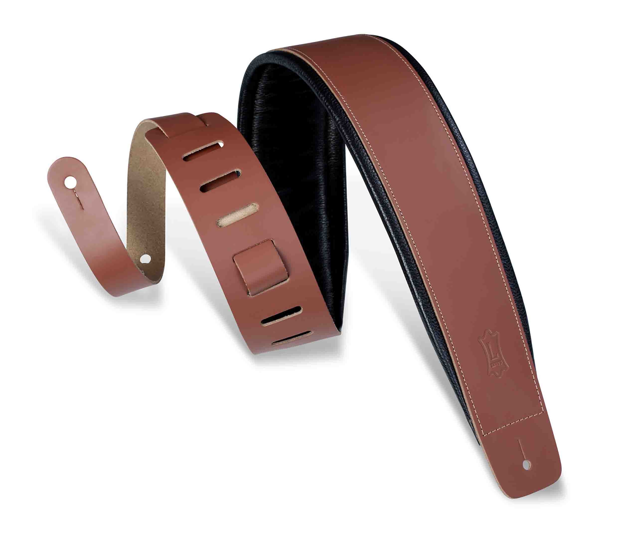 Levy's Leathers DM1PD-WAL 3″ Leather Guitar Strap - Brown - Hollywood DJ