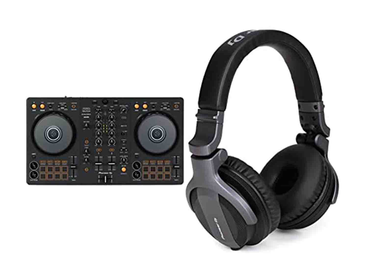 Pioneer DJ DDJ-FLX4 2-deck Rekordbox and Serato DJ Controller - Graphite & CUE1 On-Ear DJ Headphone - Black - Hollywood DJ