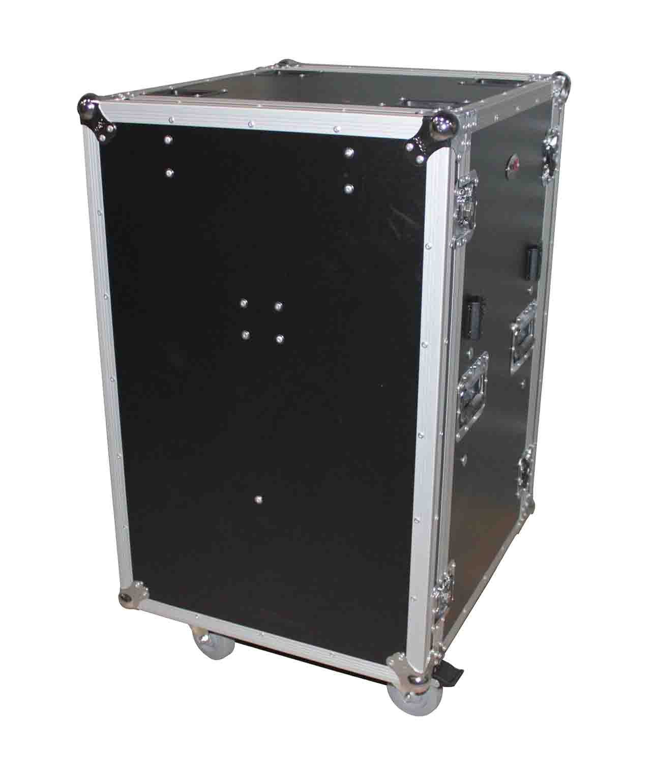 Prox T-16RSP24DST 16U Vertical Shockproof Amp/Rack Case with Dual Side Tables and 4 Casters - 24" Rail to Rail - Hollywood DJ