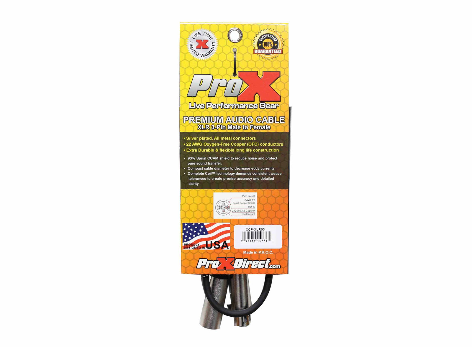 Prox XCP-XLR03 Balanced XLR3-F to XLR3-M Premium Audio Microphone Cable - 3 Feet by ProX Cases