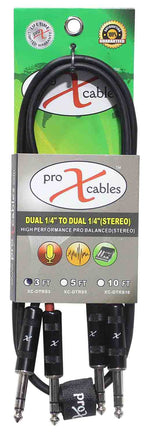 Prox XC-DTRS3 Balanced Dual 1/4" TRS-M to Dual 1/4" TRS-M High Performance Audio Cable - 3 Feet - Hollywood DJ