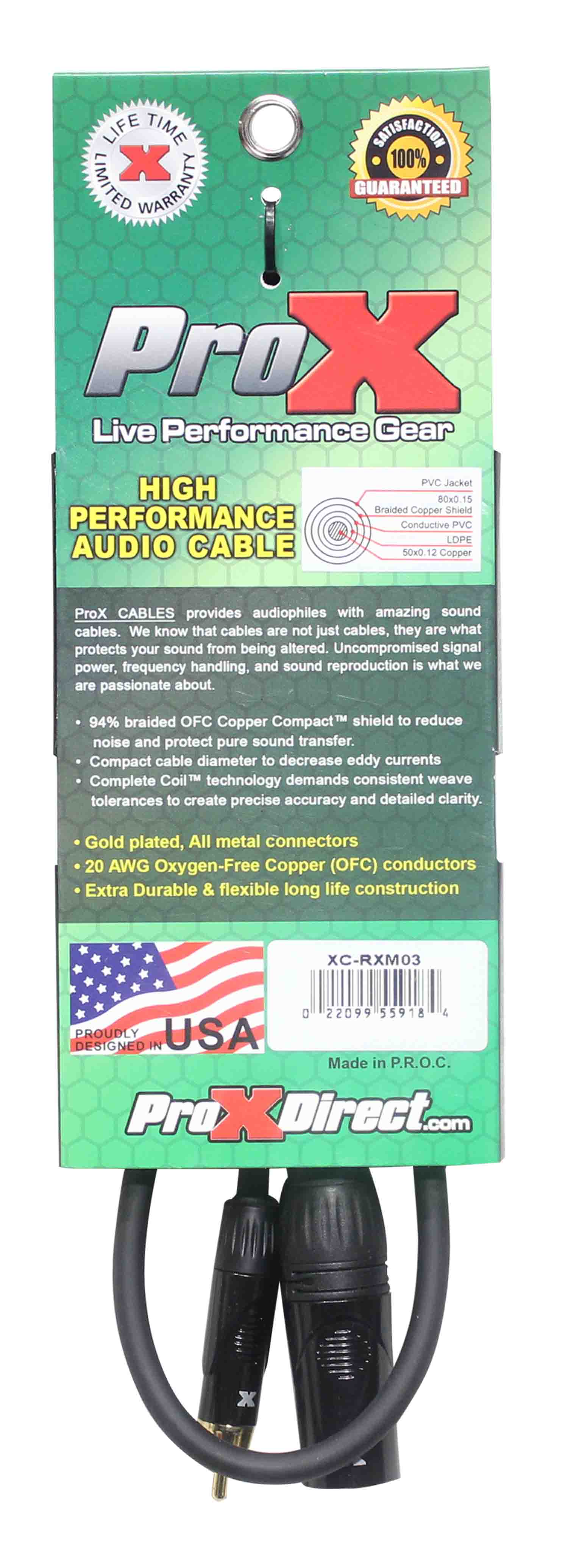 Prox XC-RXM03 Unbalanced RCA to XLR3-M High Performance Audio Cable - 3 Feet - Hollywood DJ