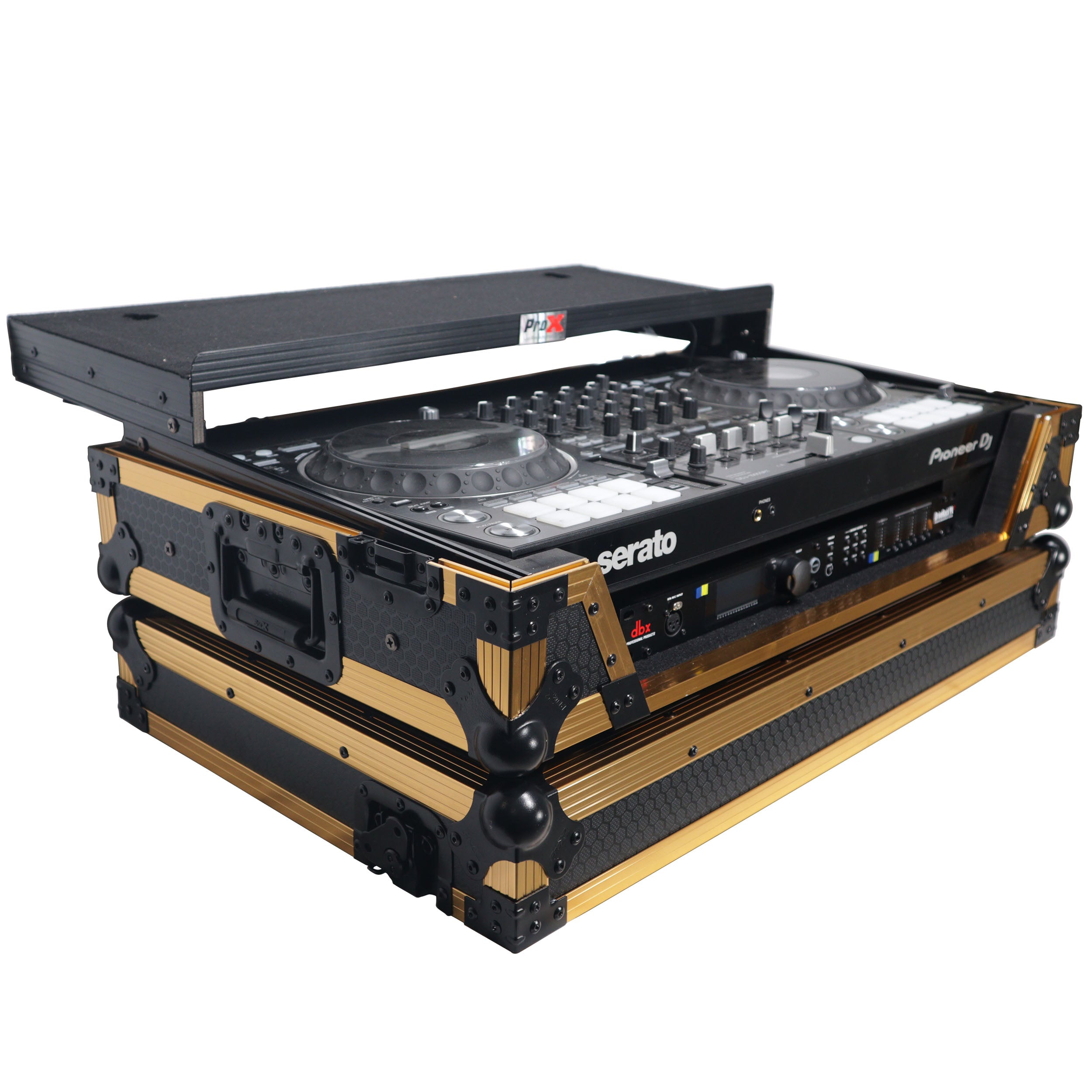 Prox XS-DDJ1000WLTFGLD LED, Flight Case for Pioneer DDJ-1000 SRT SX3 | FLX6 Controller - Gold Black - Hollywood DJ