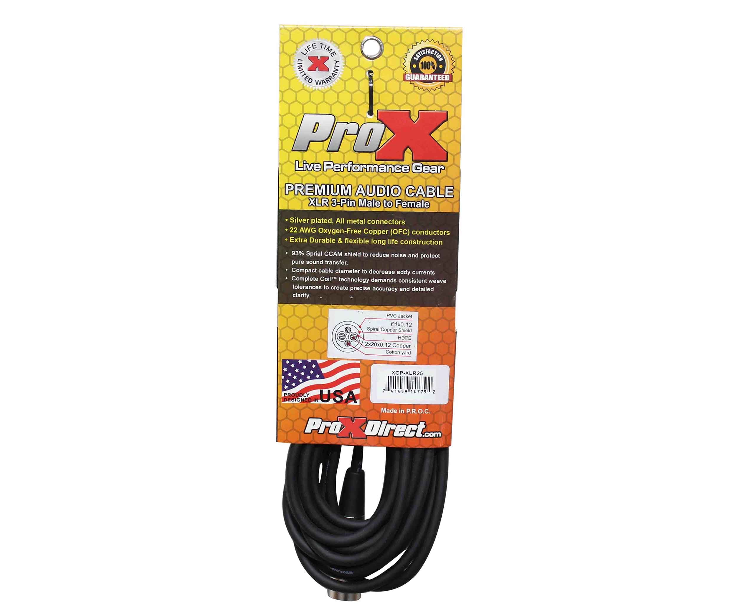 Prox XCP-XLR25 Balanced XLR3-F to XLR3-M Premium Audio Microphone Cable - 25 Feet by ProX Cases