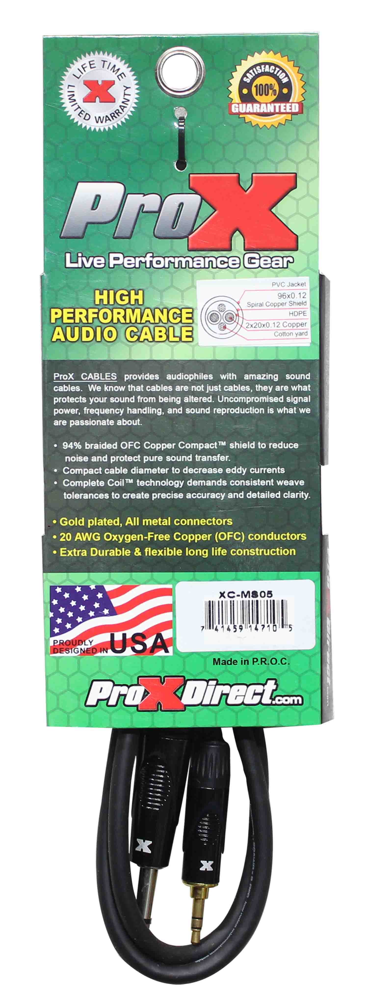 Prox XC-MS05 Balanced TRS-M Mini 1/8" to TRS-M High Performance Audio Cable - 5 Feet - Hollywood DJ