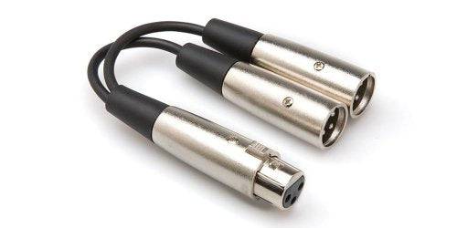 Hosa YXM-121 Y Cable, XLR3F to Dual XLR3M, 6 in - Hollywood DJ