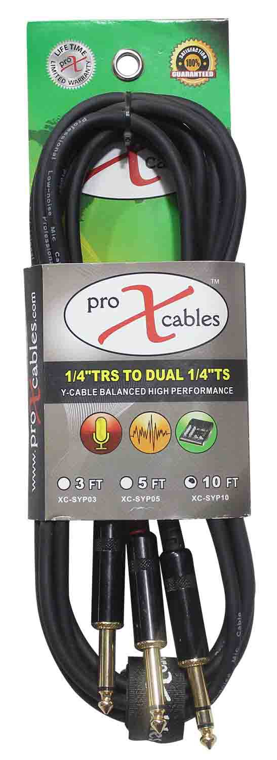 Prox XC-SYP10 Unbalanced TRS-M Stereo to Dual TS High Performance Audio Y Cable - 10 Feet - Hollywood DJ