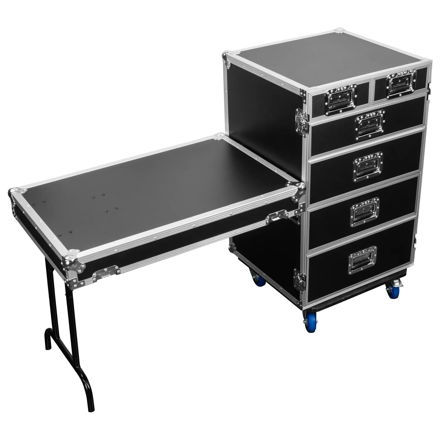 Odyssey FZWB6WDLX DJ Flight Case for Deluxe Six Drawer Workbox Tour with Casters and Side Table Odyssey